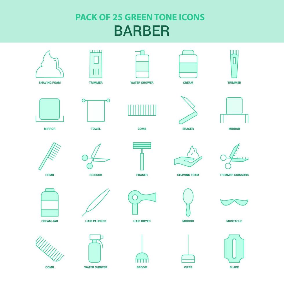 25 Green Barber Icon set vector