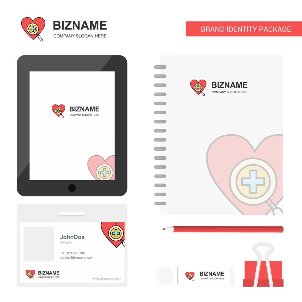 Heart Business Logo Tab App Diary PVC Employee Card and USB Brand Stationary Package Design Vector Template