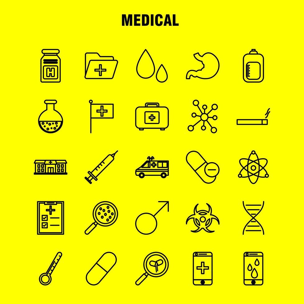 los iconos de la línea de salud establecidos para el kit uxui móvil infográfico y el diseño de impresión incluyen jeringa medicina médica hospital estetoscopio medicina médica doctor eps 10 vector