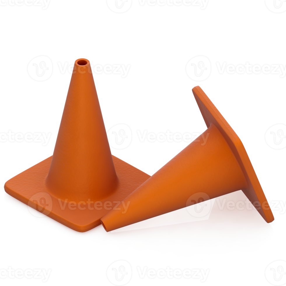 Isometric warning cone 3D render png