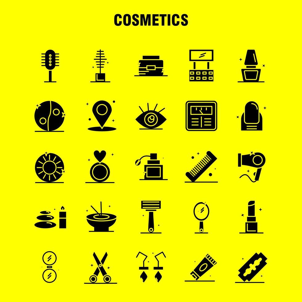 Cosmetics Solid Glyph Icons Set For Infographics Mobile UXUI Kit And Print Design Include Location Map Pin Cosmetic Cosmetic Bowl Eat Cosmetic Icon Set Vector