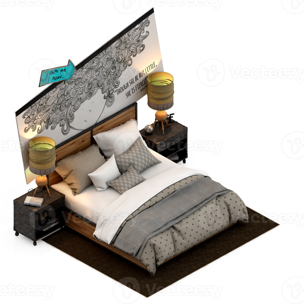 Isometric Bedroom 3D render png