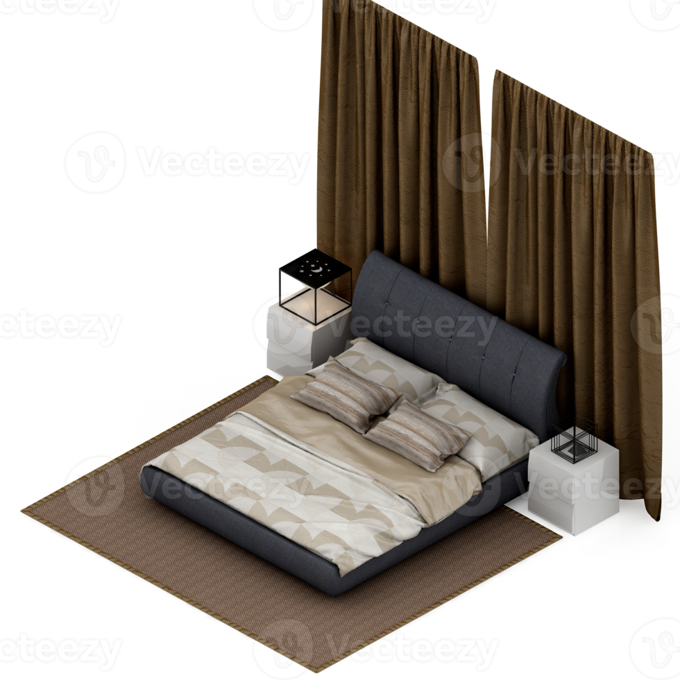 Isometric Bedroom 3D render png