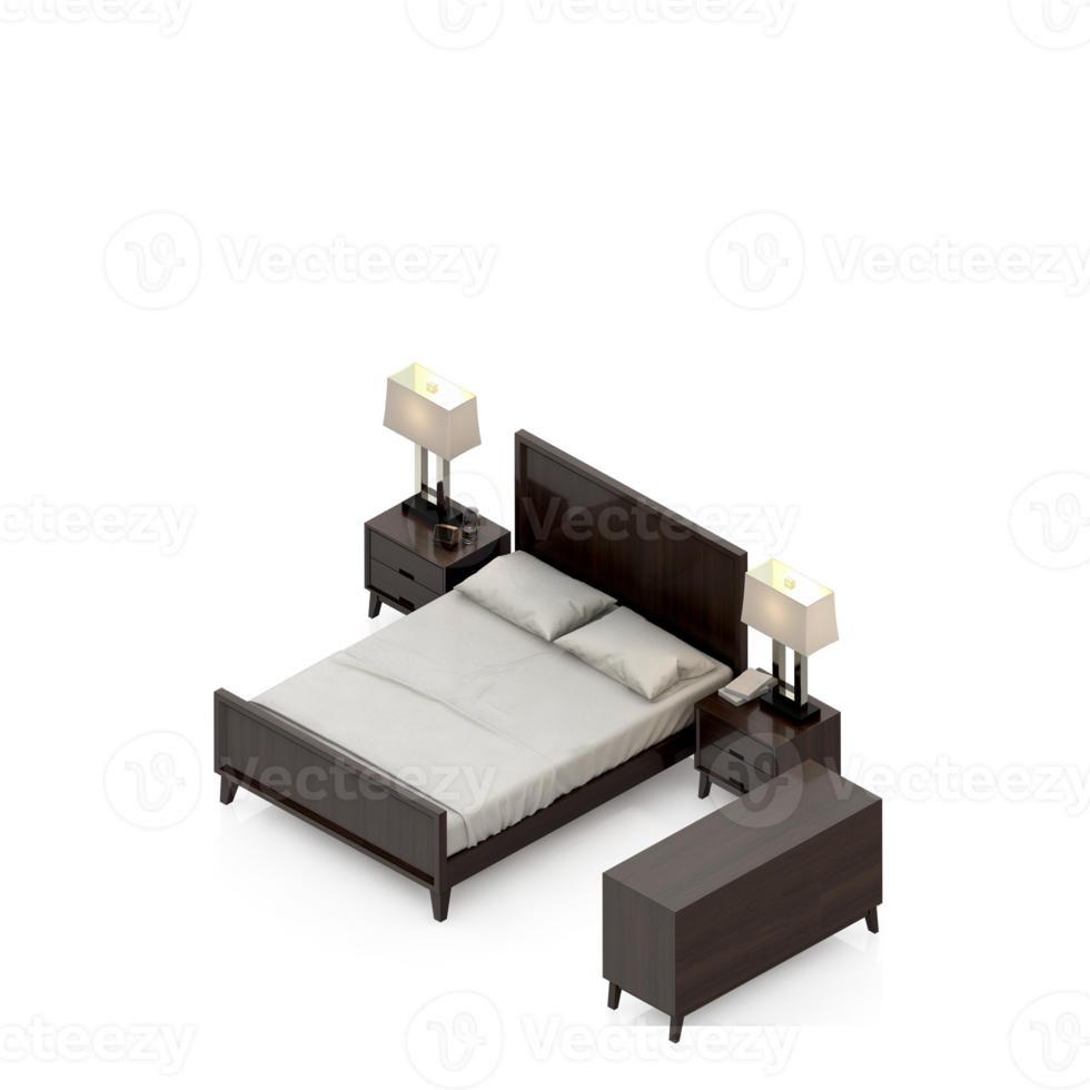 Isometric Bedroom 3D render png