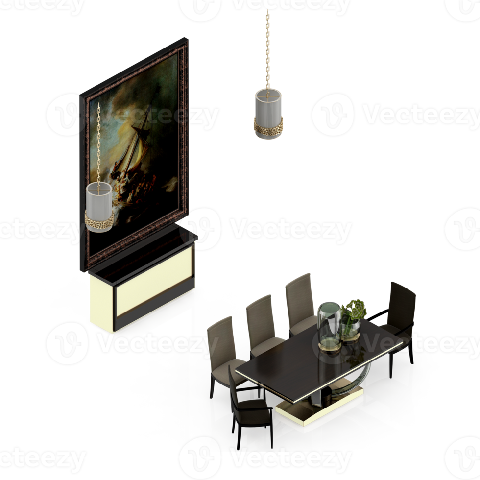 Isometric Table Set 3D render png