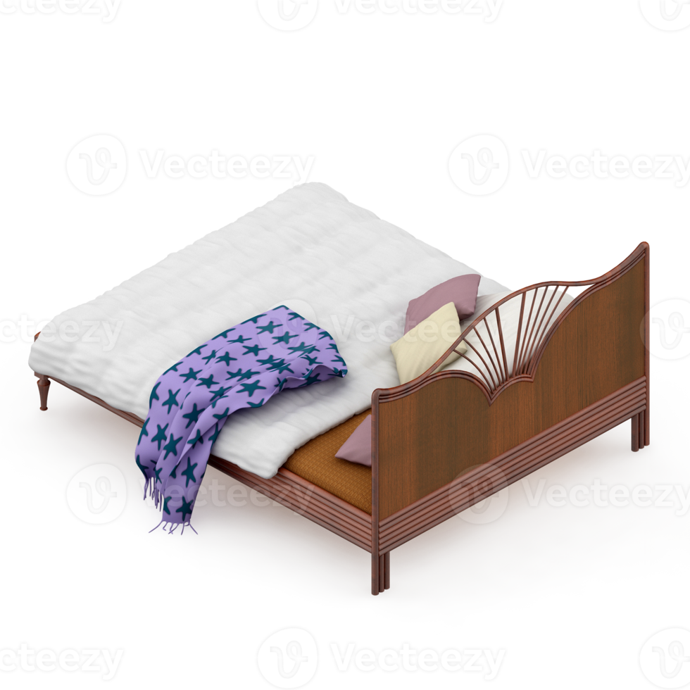 Isometric Bedroom 3D render png