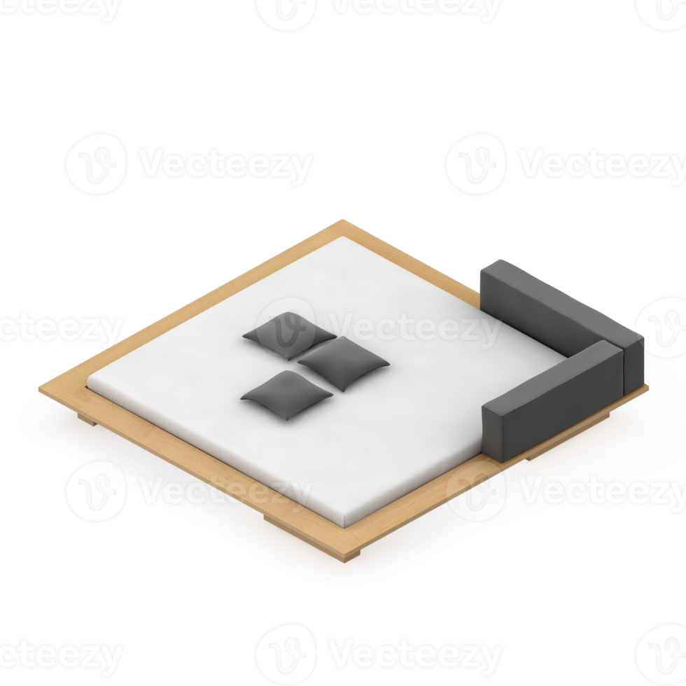 Isometric Bedroom 3D render png