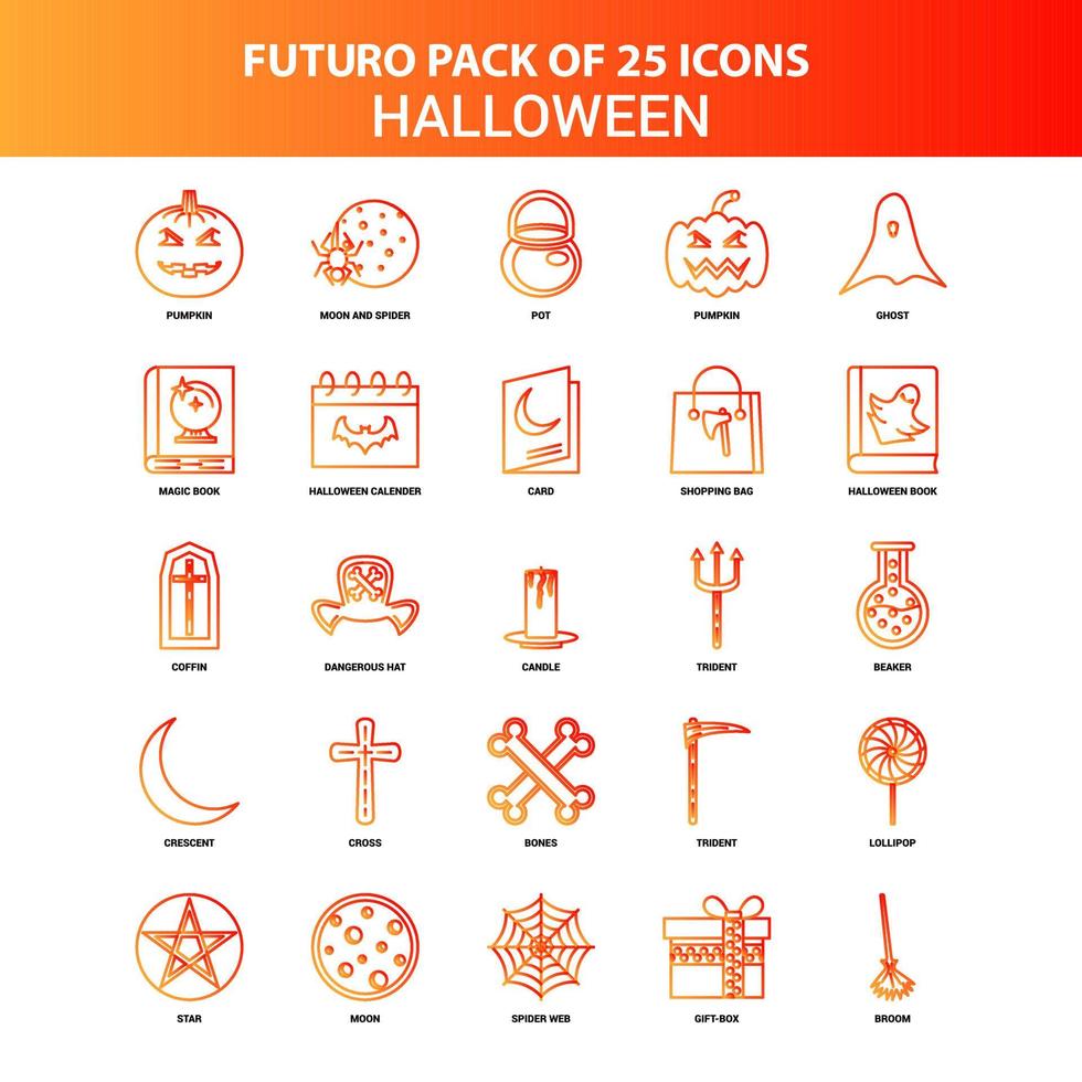 naranja futuro 25 conjunto de iconos de halloween vector