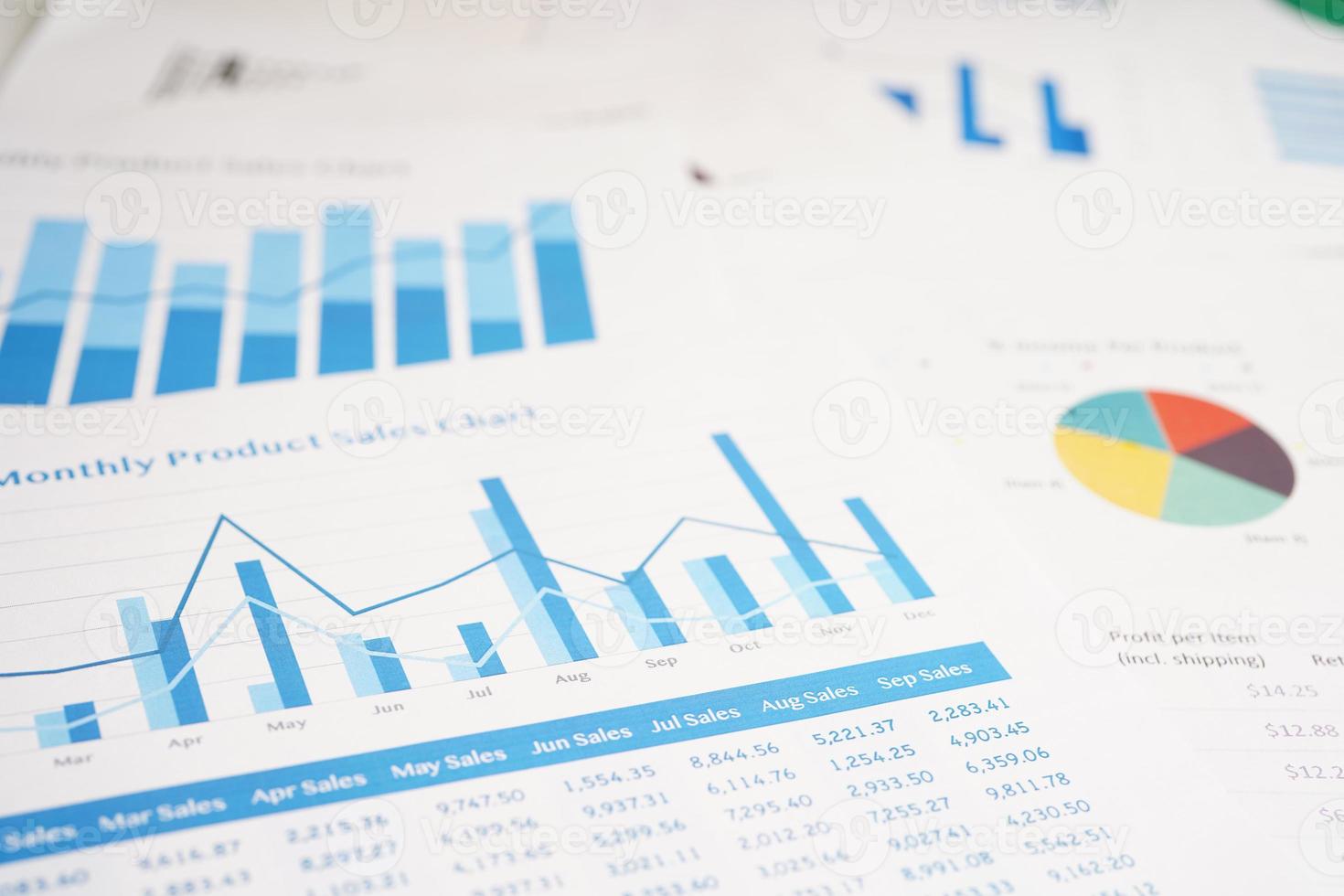 Charts Graphs paper. Financial development, Banking Account, Statistics, Investment Analytic research data economy, Stock exchange Business office company meeting concept. photo