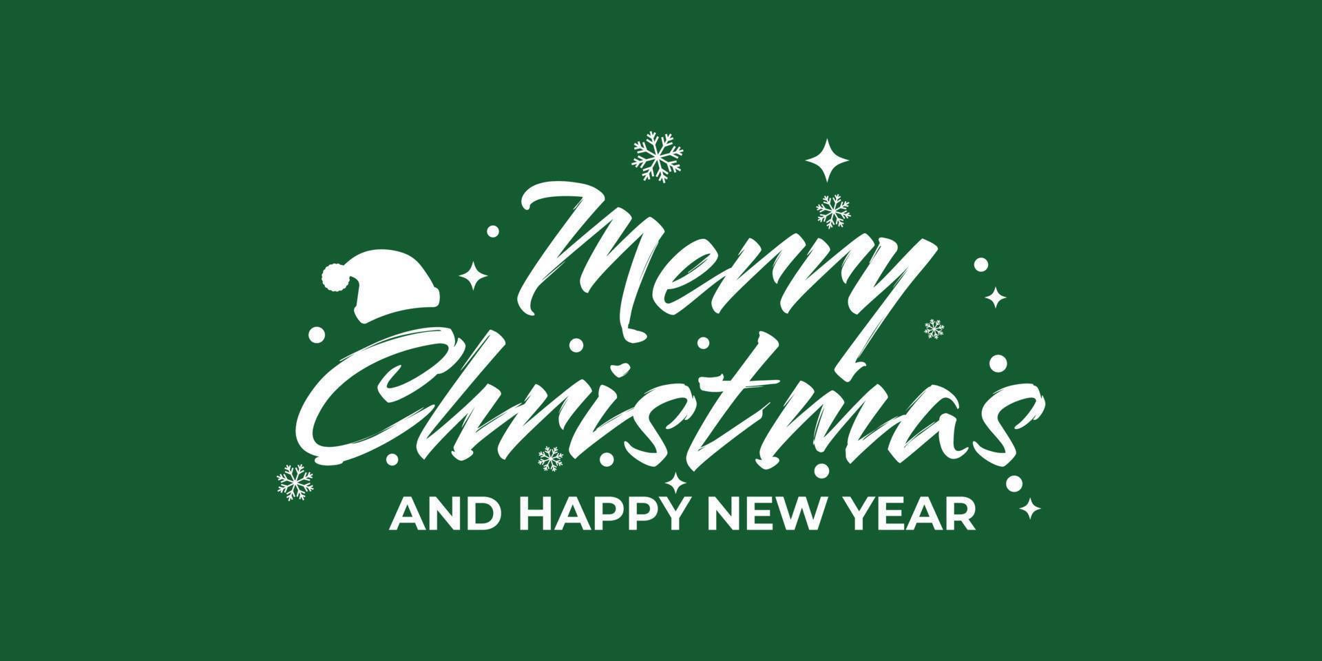 Merry Christmas and Happy New Year Greeting Card, lettering, vector illustration. Free Vector