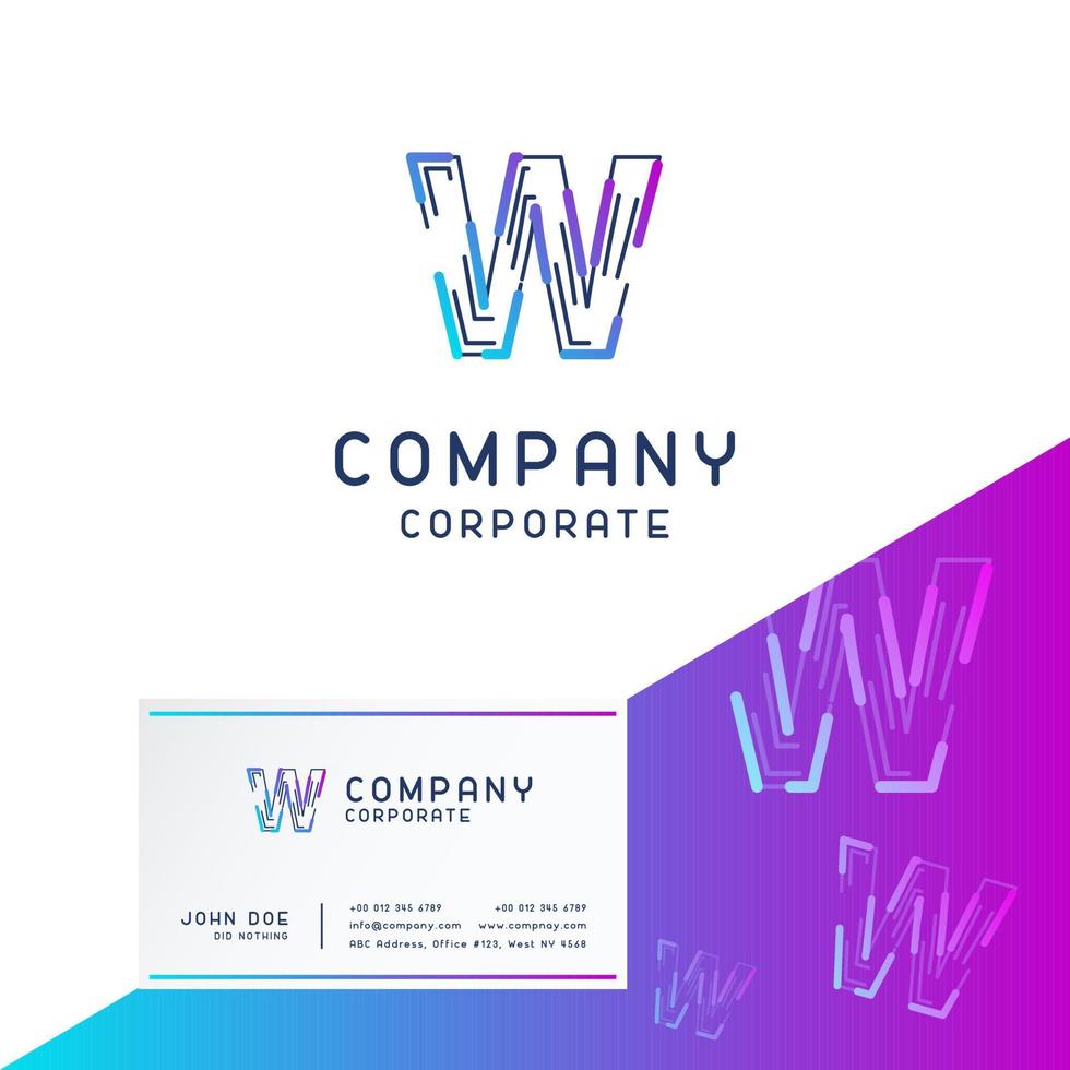 W company logo design with visiting card vector