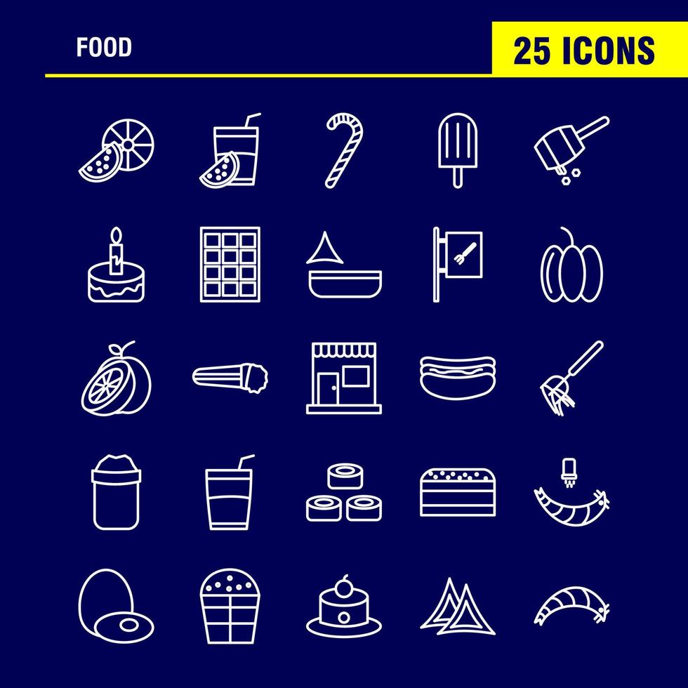 los iconos de la línea de alimentos establecidos para el kit de uxui móvil de infografía y el diseño de impresión incluyen chef hat hat cocina rebanada pieza colección de alimentos moderno logotipo de infografía y vector de pictograma