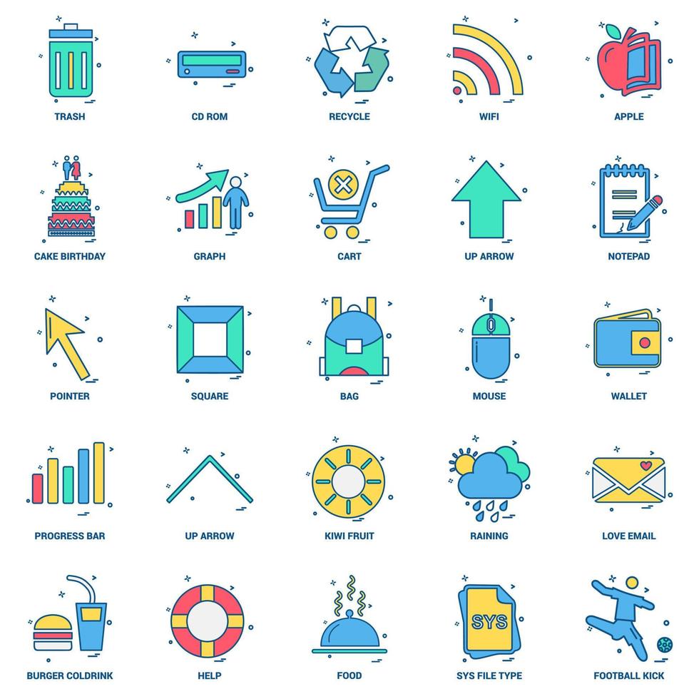 25 conjunto de iconos de color plano de mezcla de concepto de negocio vector