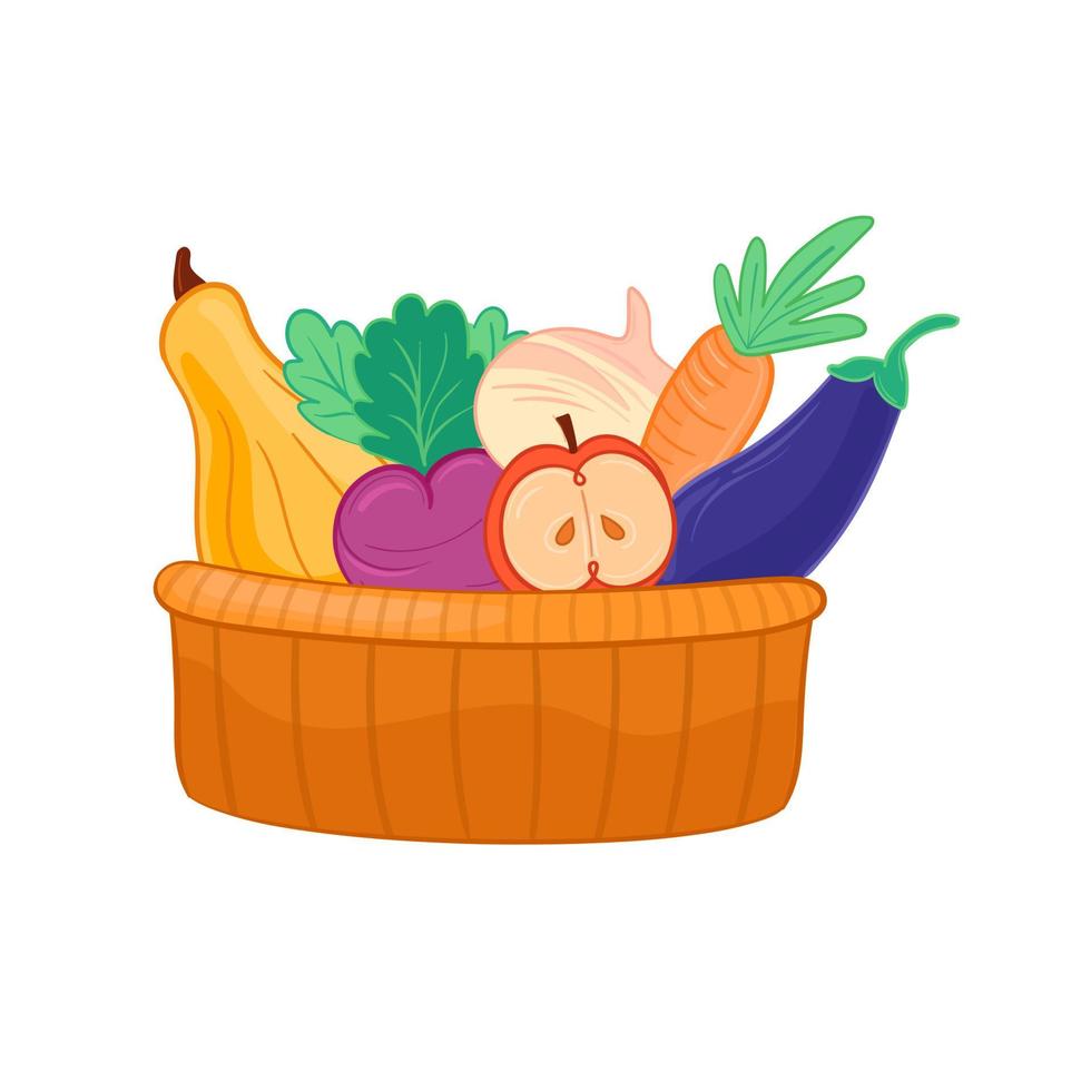 Vector illustration basket with autumn vegetables
