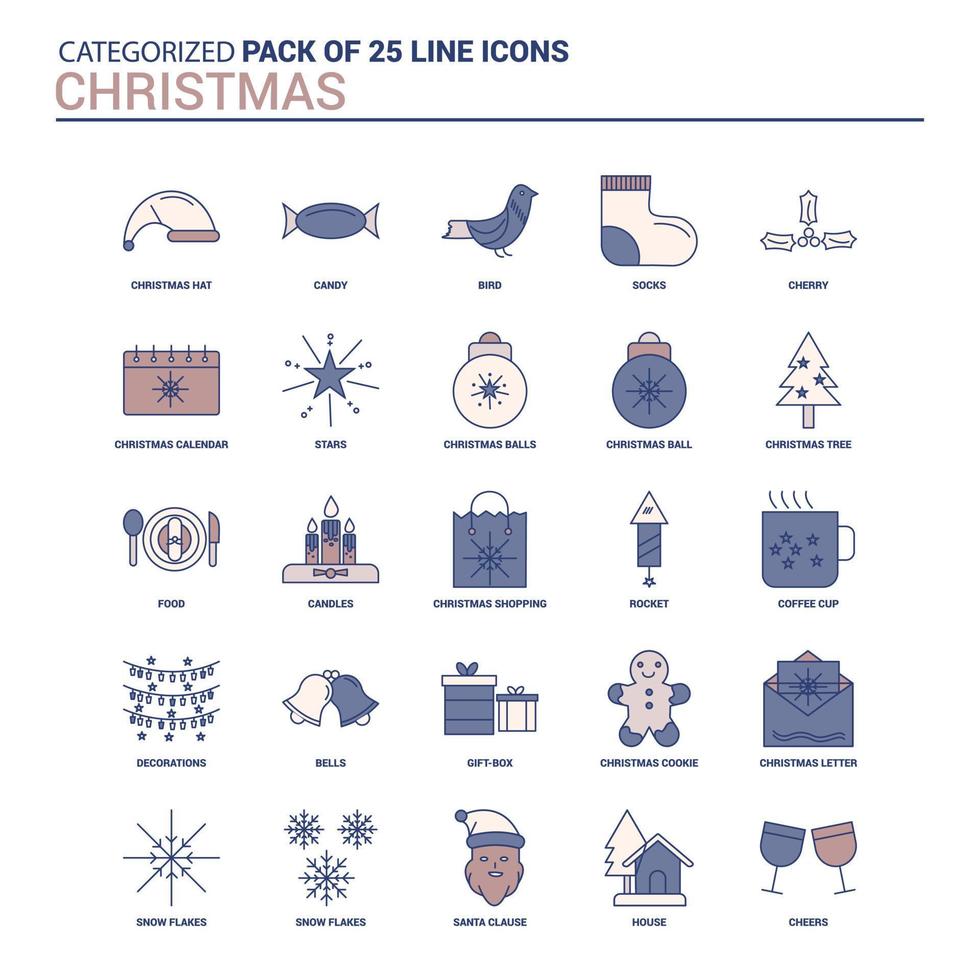Vintage Christmas Icon set 25 Flat Line icon set vector