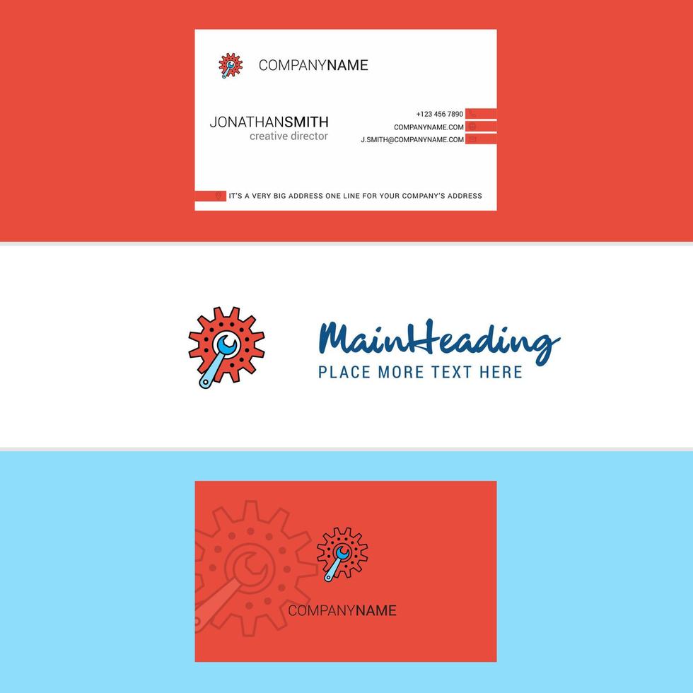 Beautiful Gear setting Logo and business card vertical Design Vector