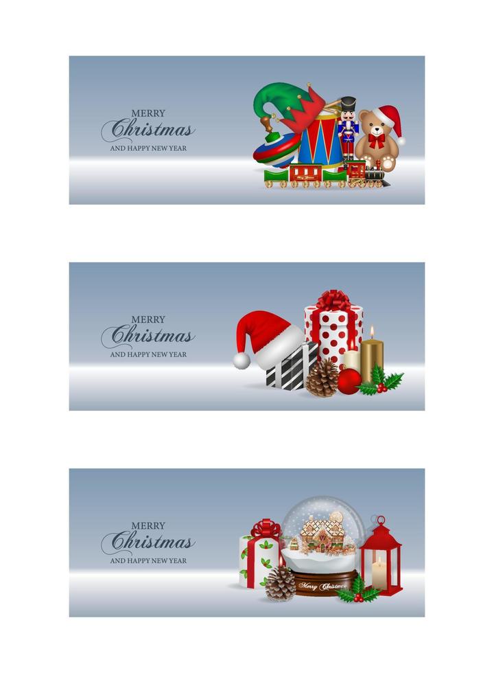 conjunto de pancartas navideñas con adornos navideños. colección de tarjetas de navidad vector