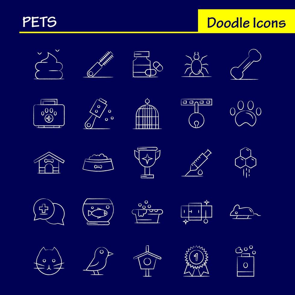 Pets Hand Drawn Icons Set For Infographics Mobile UXUI Kit And Print Design Include Pet Medical Medicine Bottle Bathtub Shower Pet Animal Icon Set Vector