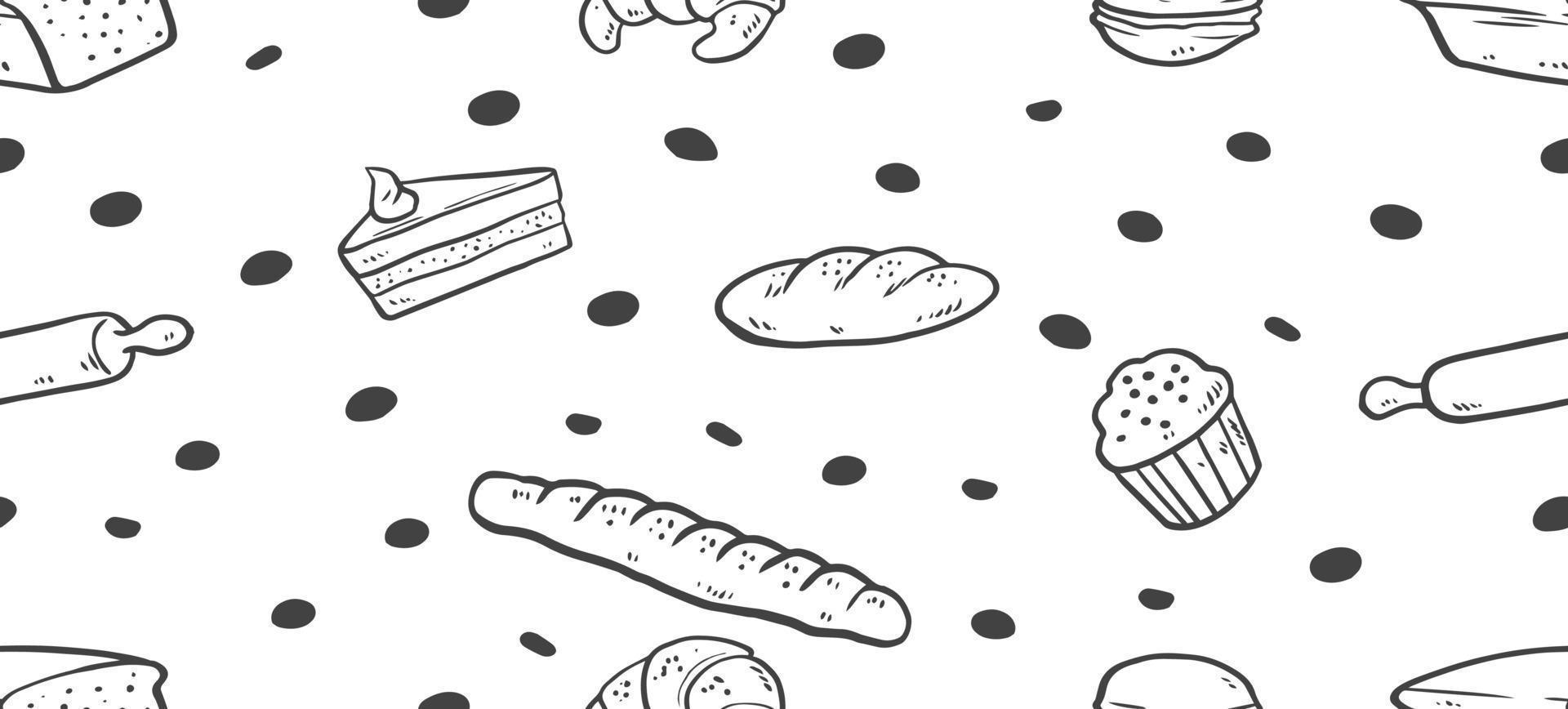 Seamless drawn baking illustration. Bakery or bakehouse menu. vector