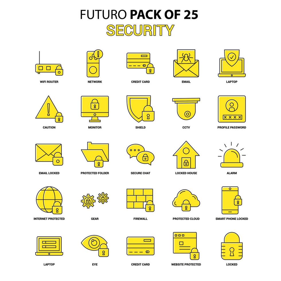 conjunto de iconos de seguridad amarillo futuro paquete de iconos de último diseño vector