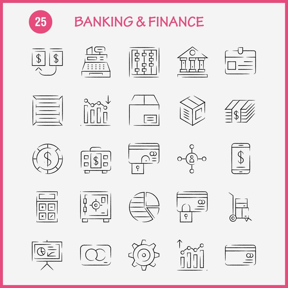 banco paquete de iconos dibujados a mano para diseñadores y desarrolladores iconos de análisis gráfico financiero informe abajo organización de gestión de jerarquía vector