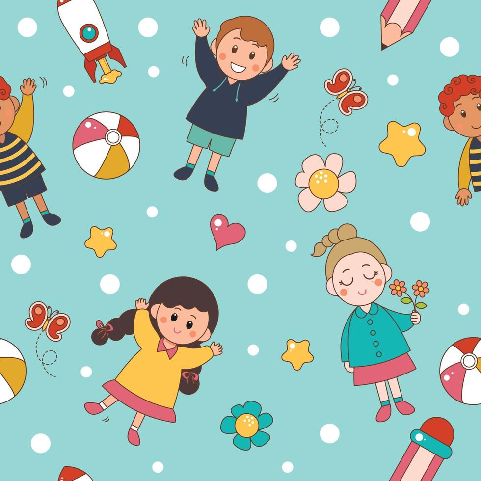 Cute Cartoon Children Day Seamless Background vector