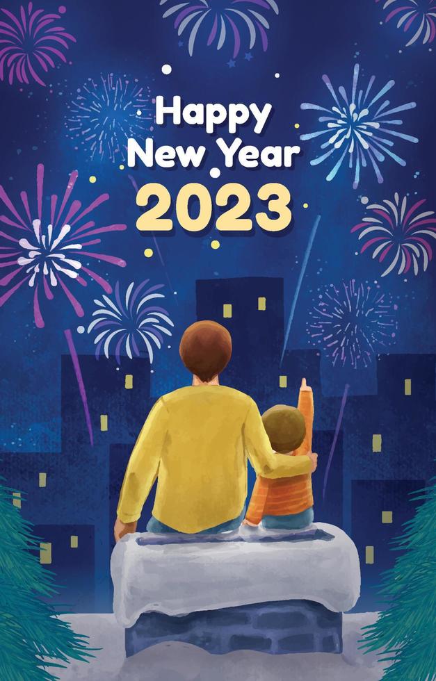 New Year 2023 Sitting  on The Roof  Scenery vector