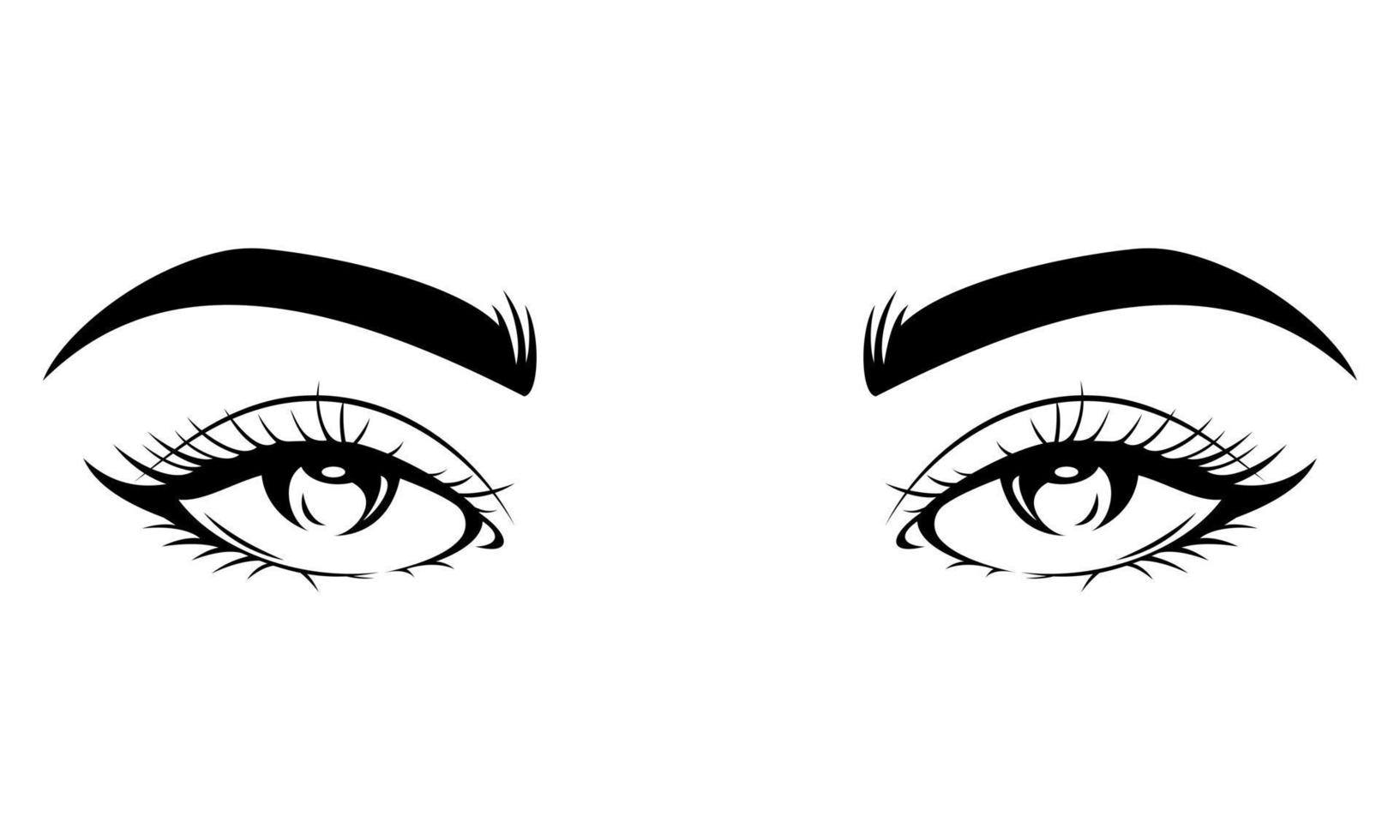 Black and white Girl's Eyes, Eyelashes and Eyebrows - Girl's eyes Silhouette art vector