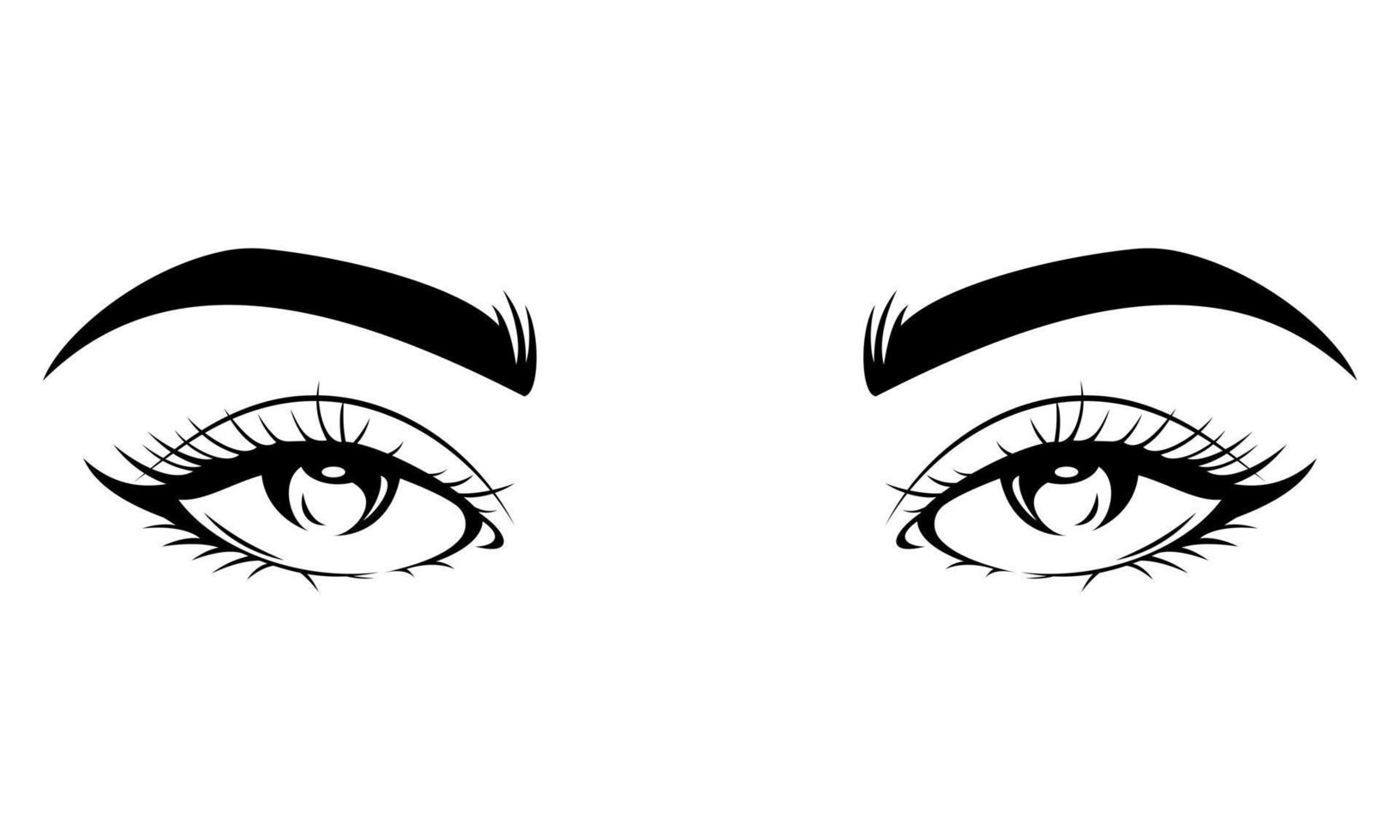 Black and white Girl's Eyes, Eyelashes and Eyebrows - Girl's eyes Silhouette art vector