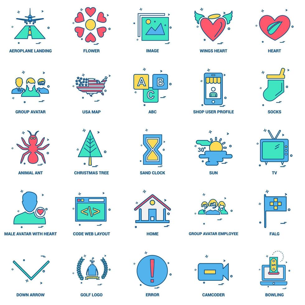 25 conjunto de iconos de color plano de mezcla de concepto de negocio vector