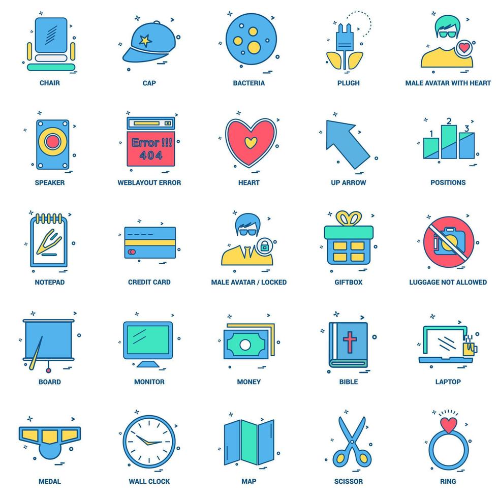 25 conjunto de iconos de color plano de mezcla de concepto de negocio vector