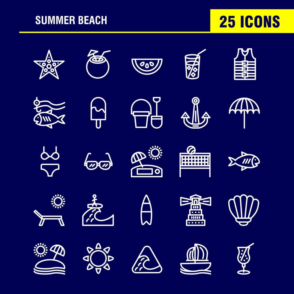 paquete de iconos de línea de playa para diseñadores y desarrolladores iconos de peces estrella de mar estrella de mar fruta de coco vector de playa tropical