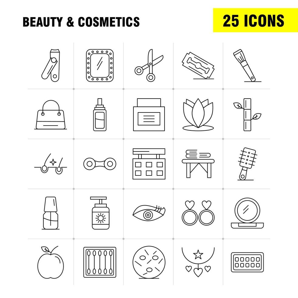 iconos de línea de belleza y cosmética establecidos para infografía kit uxui móvil y diseño de impresión incluyen brotes de belleza maquillaje de algodón mujer belleza cosmética amor conjunto de iconos vector