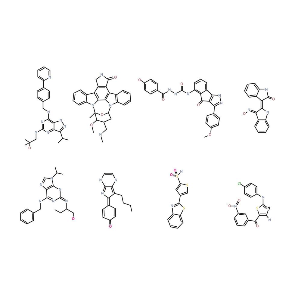 set of different chemical compounds icon sign symbol on white vector