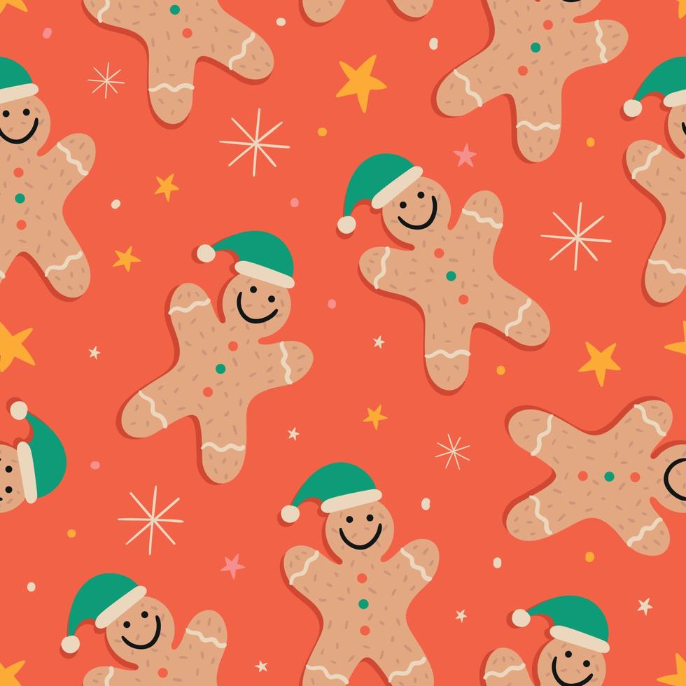 Christmas seamless pattern. Ginger cookie pattern. Red christmas pattern. Christmas seamless print. Christmas background vector