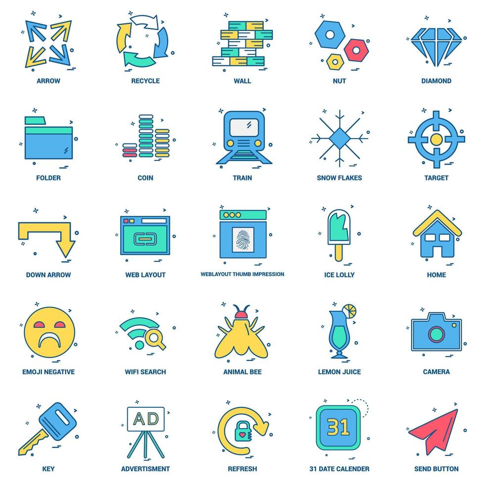 25 Business Concept Mix Flat Color Icon set vector
