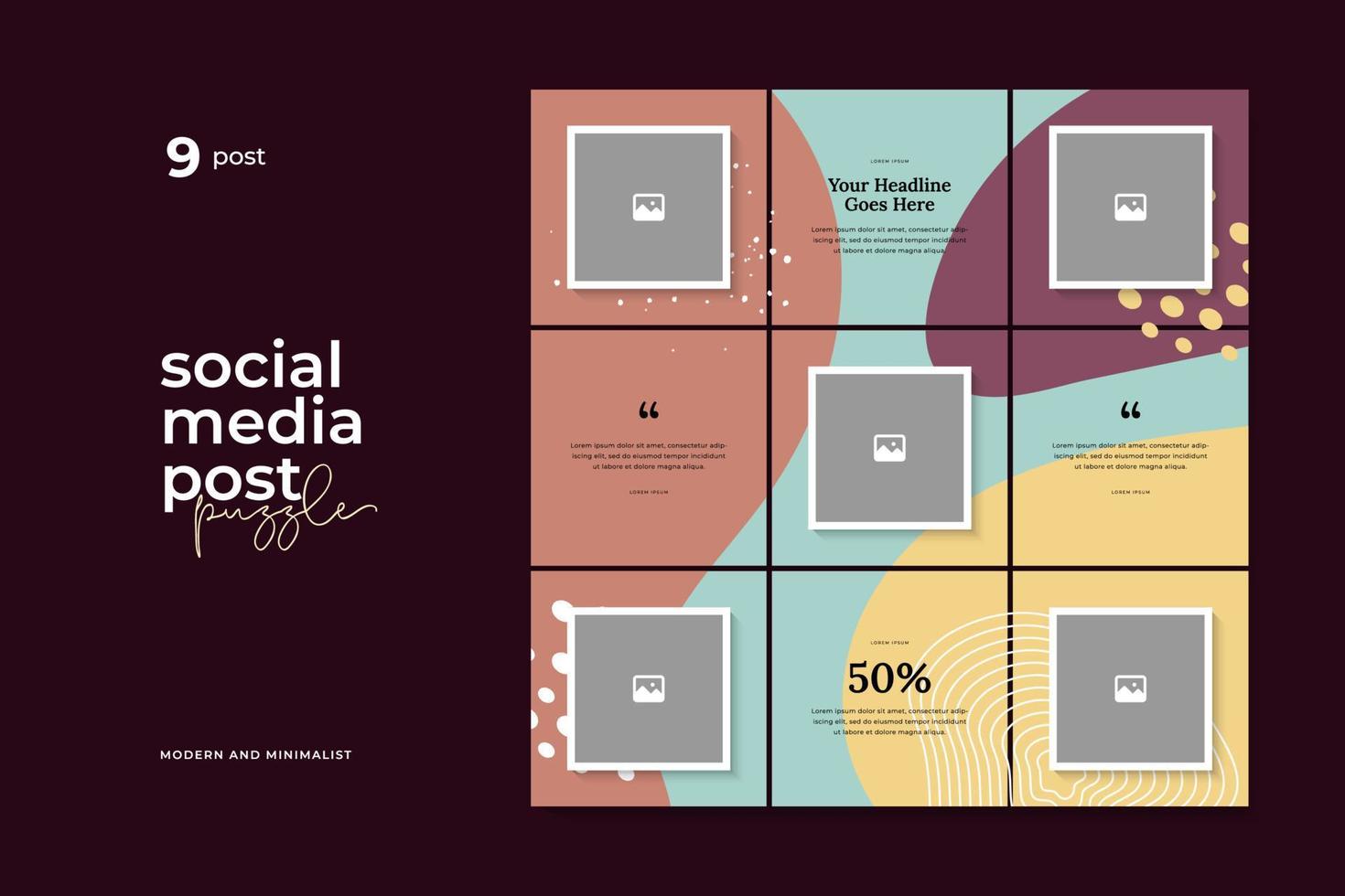 Social media post puzzle template vector