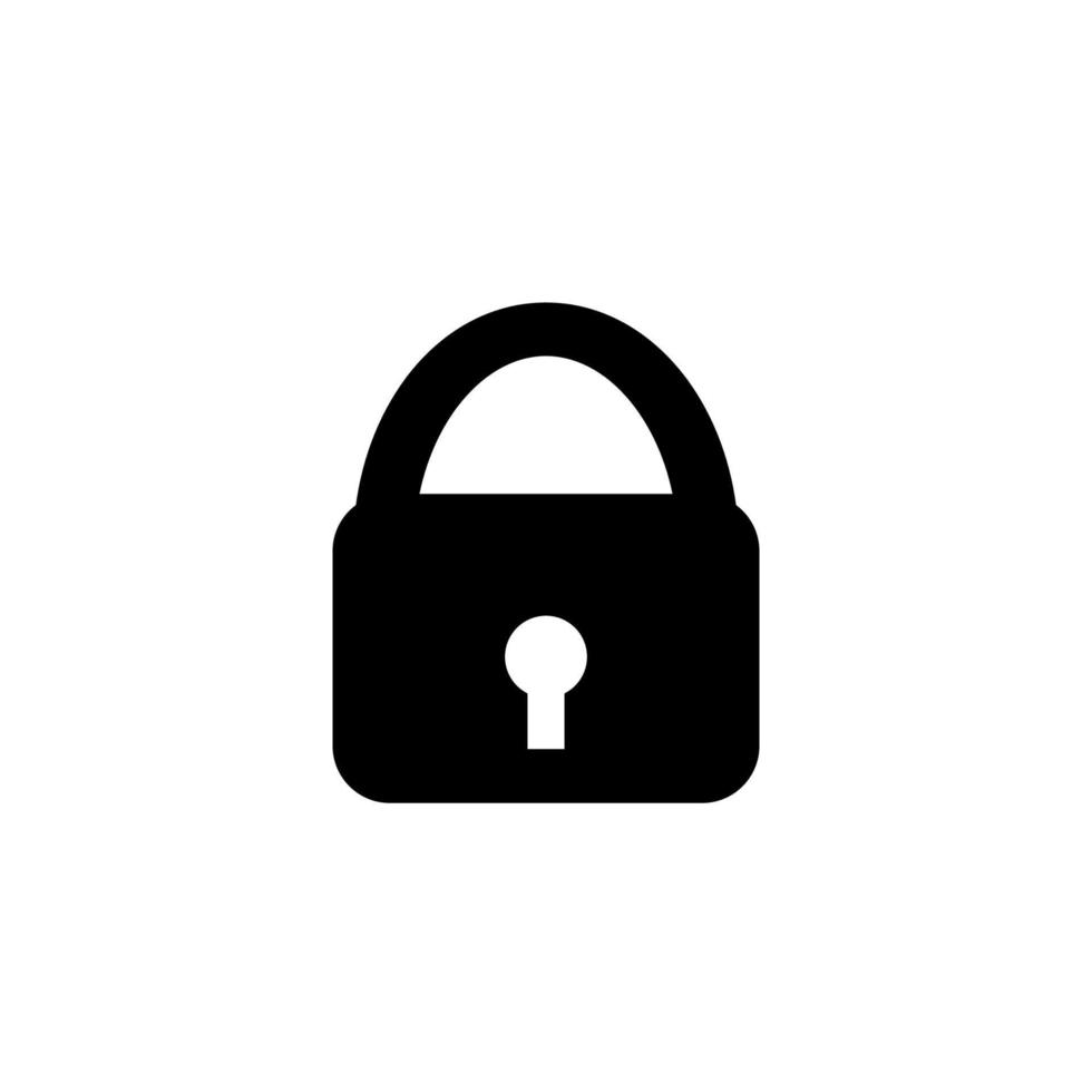 Padlock icon template. Black key isolated on a white background. Silhouette of padlock for application, site. Private access icon, restricted access. Vector illustration