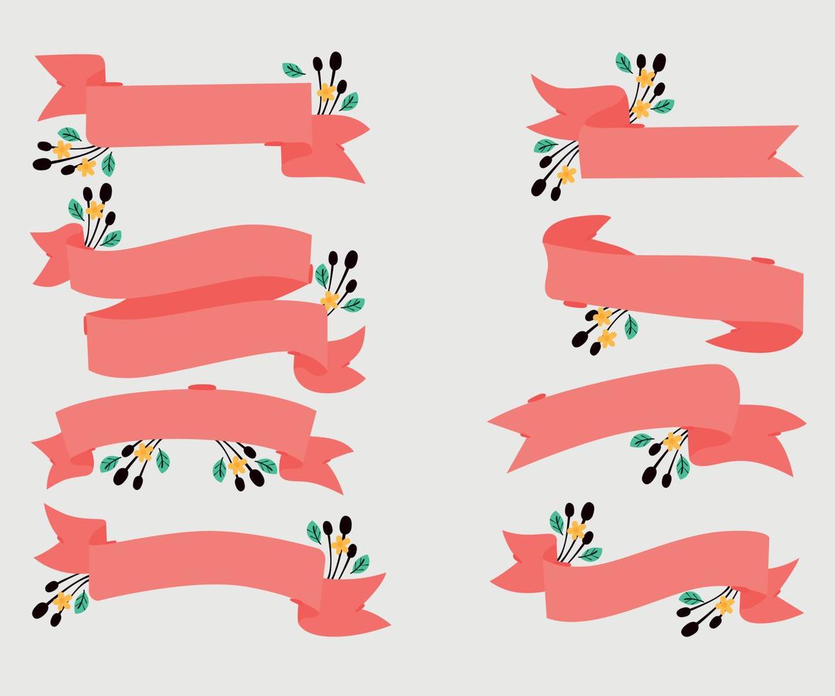 Spring Ribbon Hand Drawn Set vector