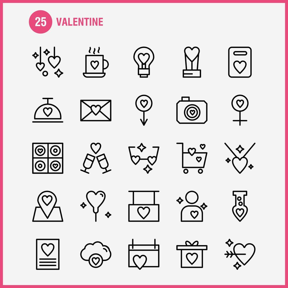 paquete de iconos de línea de san valentín para diseñadores y desarrolladores iconos de calendario amor san valentín romántico taza de té vector de san valentín romántico