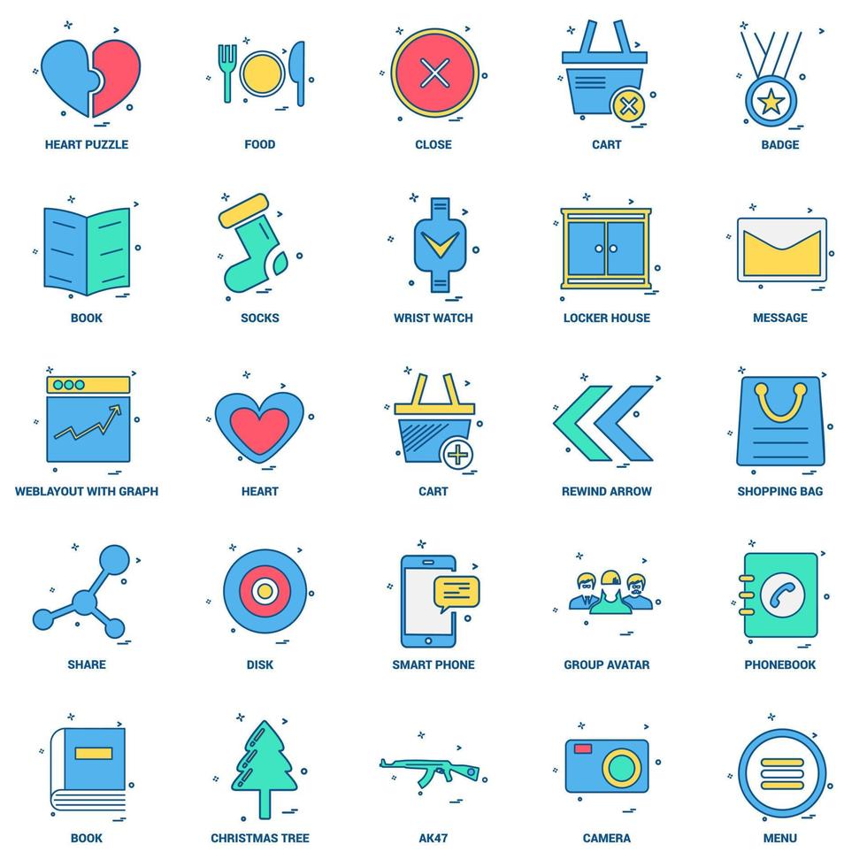 25 Business Concept Mix Flat Color Icon set vector