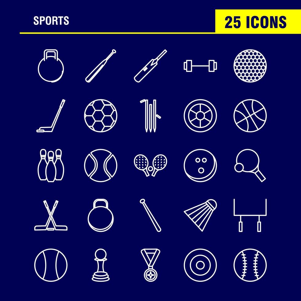 los iconos de línea deportiva establecidos para el kit uxui móvil infográfico y el diseño de impresión incluyen levantamiento de pesas juegos deportivos de peso bate de béisbol deportes eps 10 vector