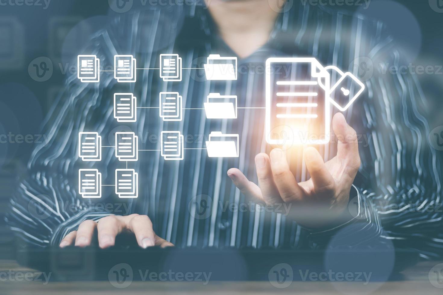 Document Management System concept business man show documents online with a secure storage system and convenient Can work more conveniently to increase the efficiency of work in the organization. photo