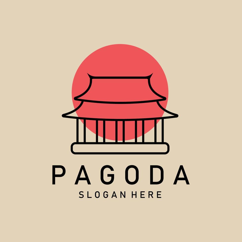 Pagoda line art logo, icon and symbol, vector illustration design
