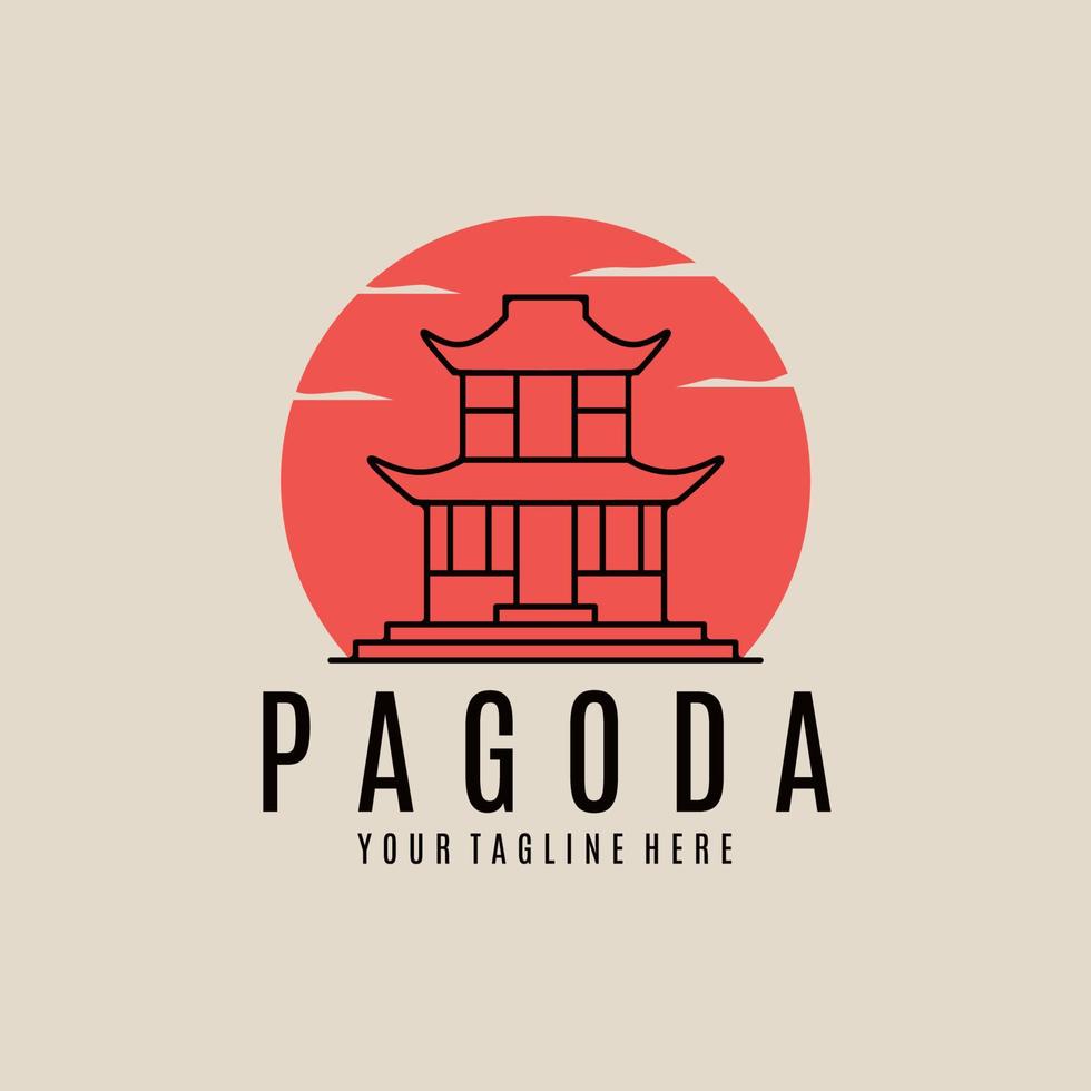 logotipo de arte de línea de pagoda, icono y símbolo, diseño de ilustración vectorial vector