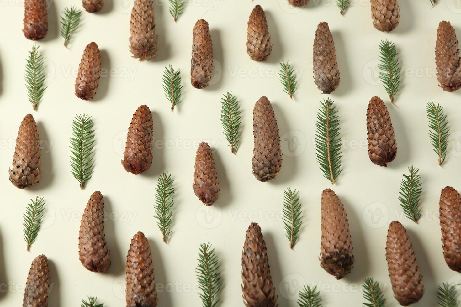 Holidays greeting card or banner composition with pine tree branches. Merry Christmas background and Happy New Year 2023. photo
