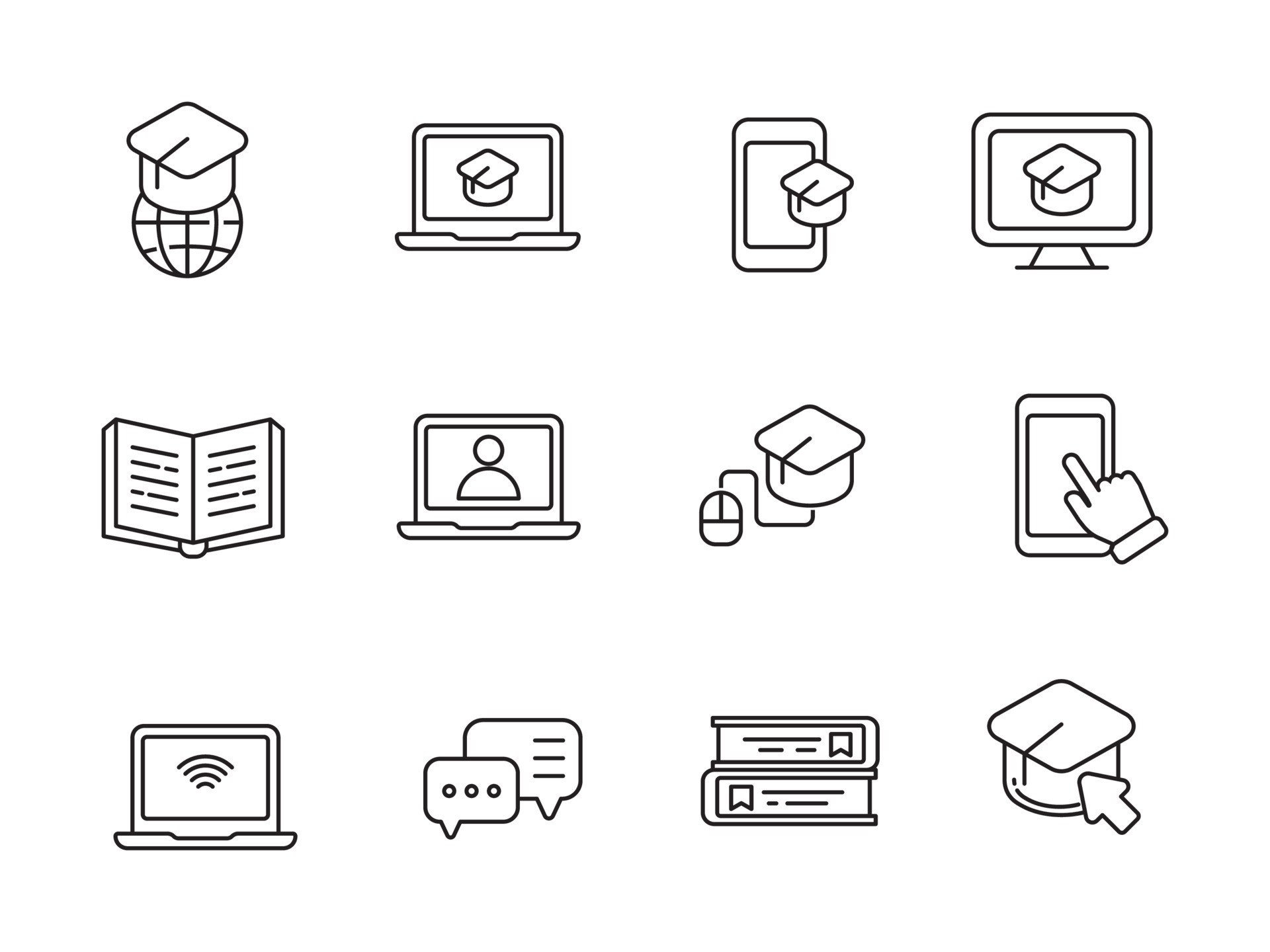 Set of online education icons with linear style isolated on white background  14290699 Vector Art at Vecteezy
