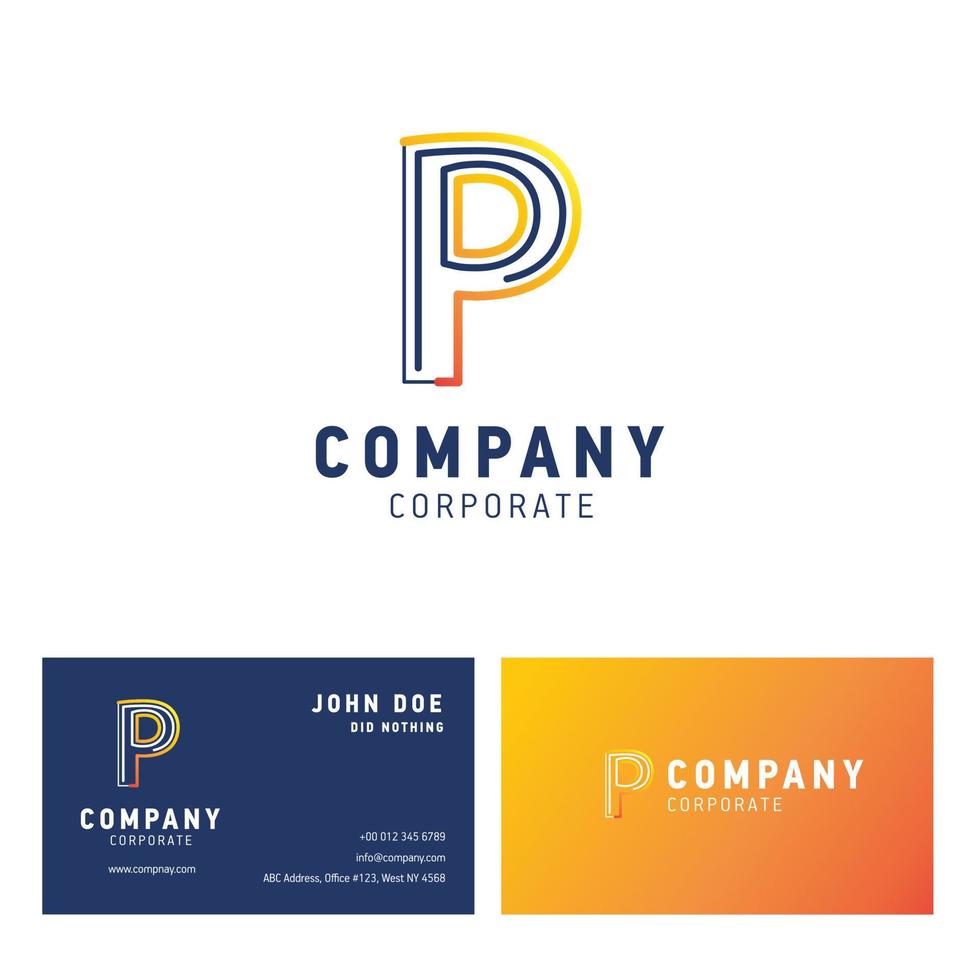 P company logo design with visiting card vector