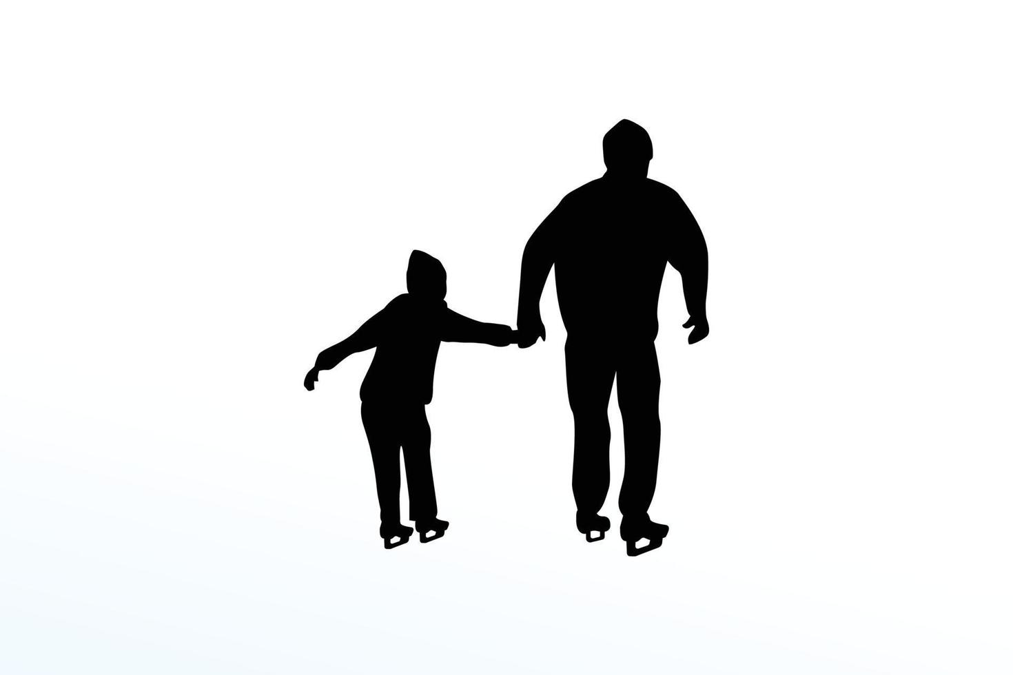 silhouette of a father playing ice skating with his kid. vector