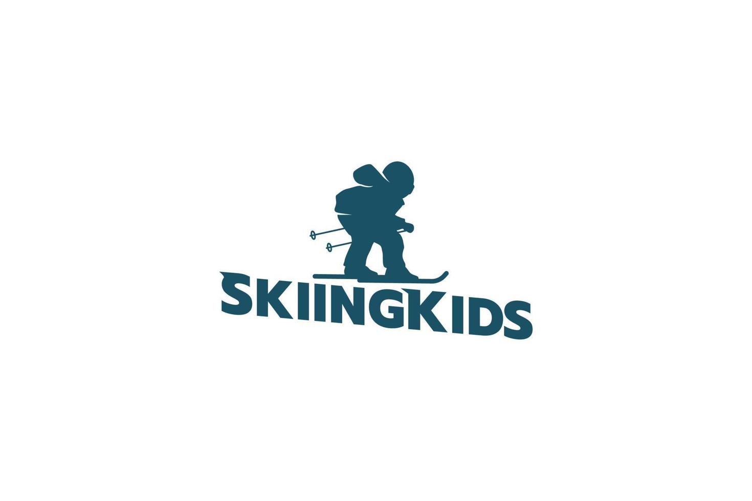 ice skiing logo with silhouette of a child playing ice skiing. vector